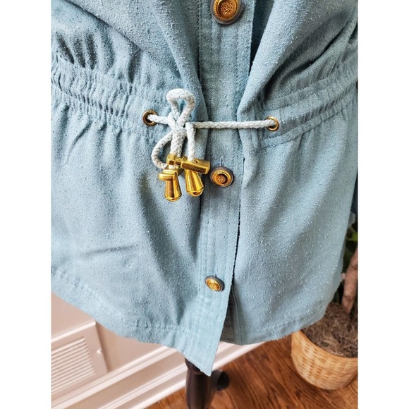 CA Sports Women's Solid Blue 100% Silk Buttons Front Long Sleeve Casual Jacket L - Picture 4 of 10